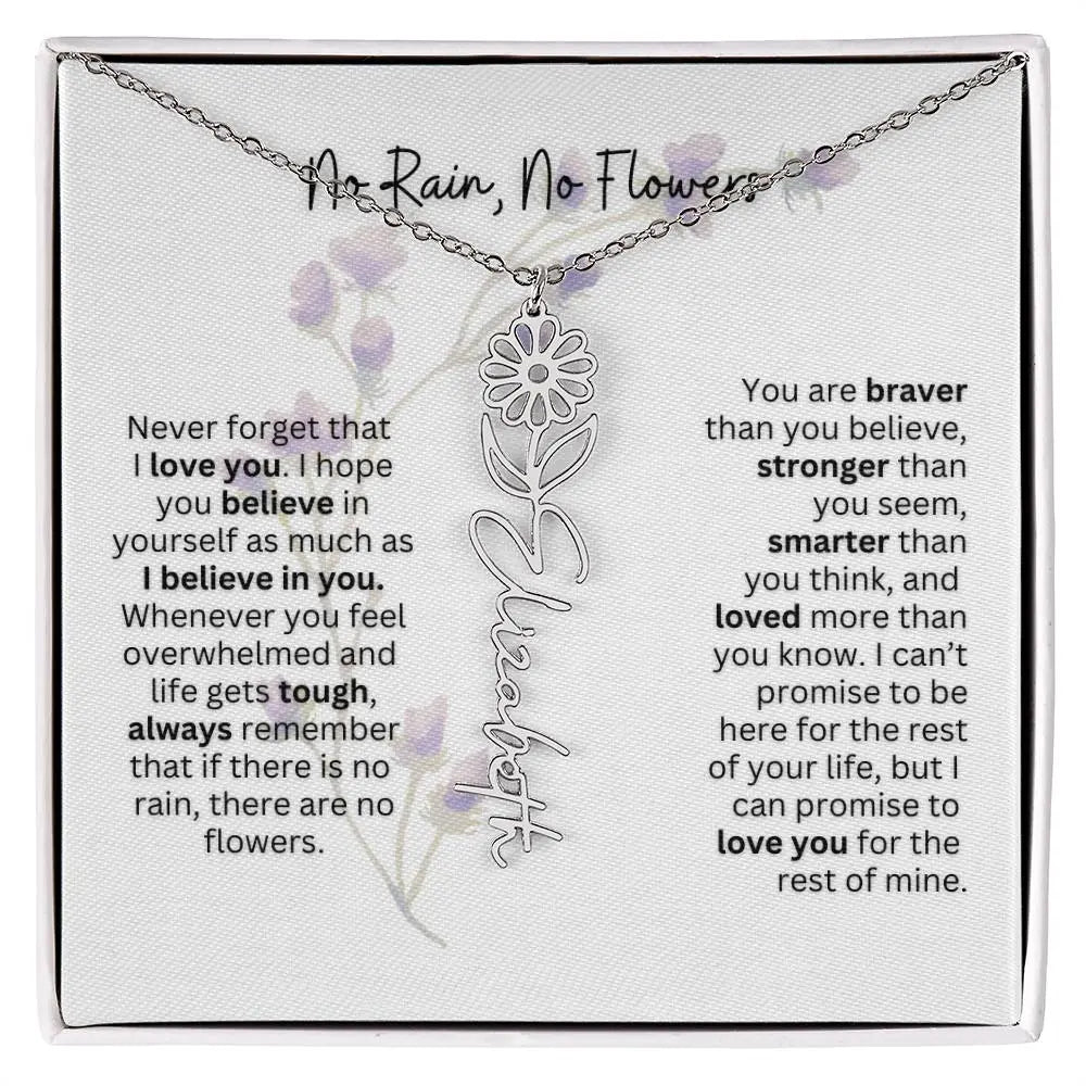 Birth Flower Necklace With Name I No Rain - No Flowers | For Bonus Daughter - Ever Trendy Essentials