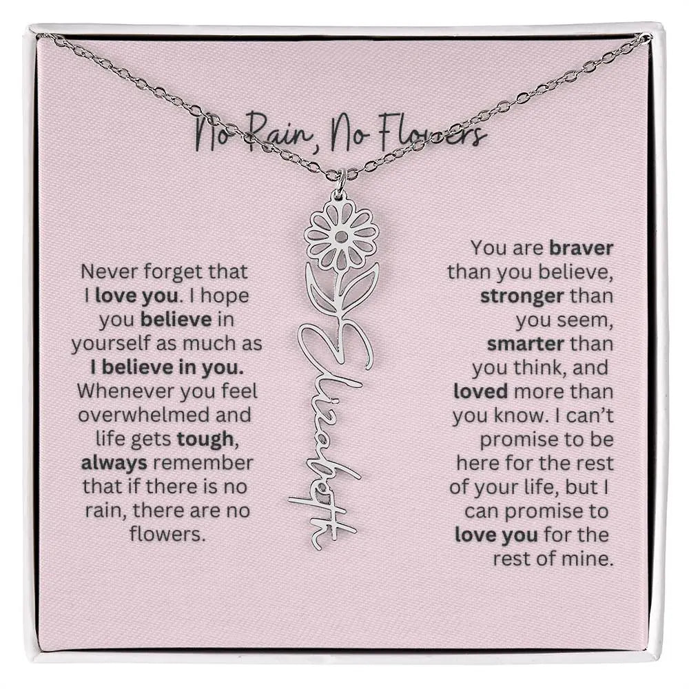 No Rain - No Flowers | Birth Necklace | Name Necklace | Personalized Gift for Mom, Bonus Daughter, and Sister - Ever Trendy Essentials