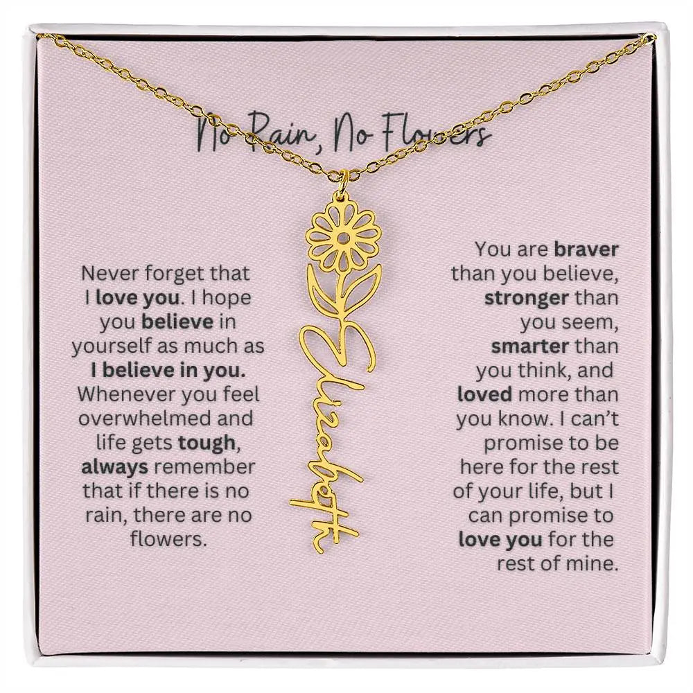 No Rain - No Flowers | Birth Necklace | Name Necklace | Personalized Gift for Mom, Bonus Daughter, and Sister - Ever Trendy Essentials