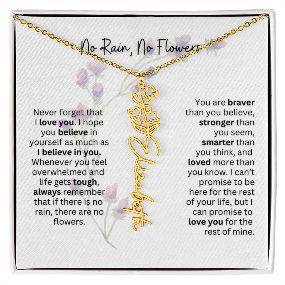 Birth Flower Necklace With Name I No Rain - No Flowers | For Bonus Daughter - Ever Trendy Essentials