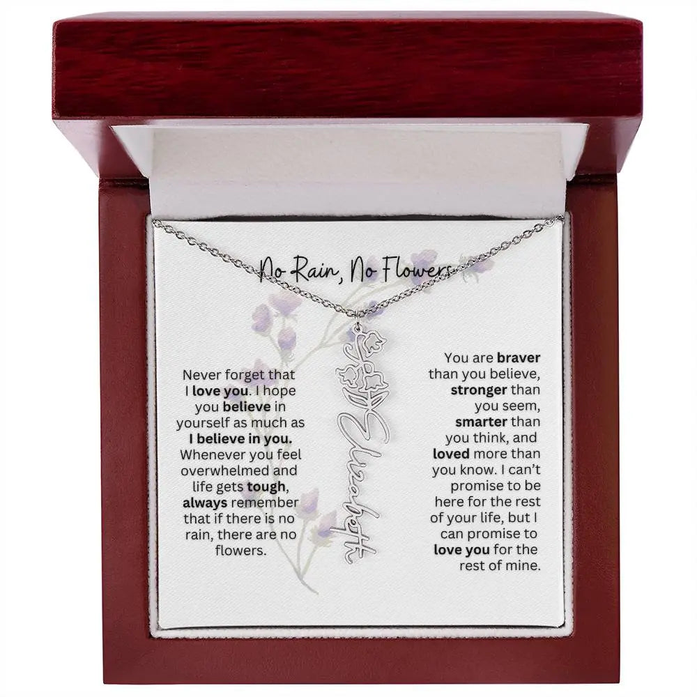 Birth Flower Necklace With Name I No Rain - No Flowers | For Bonus Daughter - Ever Trendy Essentials