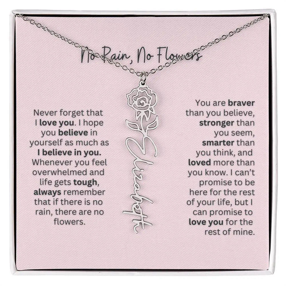 No Rain - No Flowers | Birth Necklace | Name Necklace | Personalized Gift for Mom, Bonus Daughter, and Sister - Ever Trendy Essentials