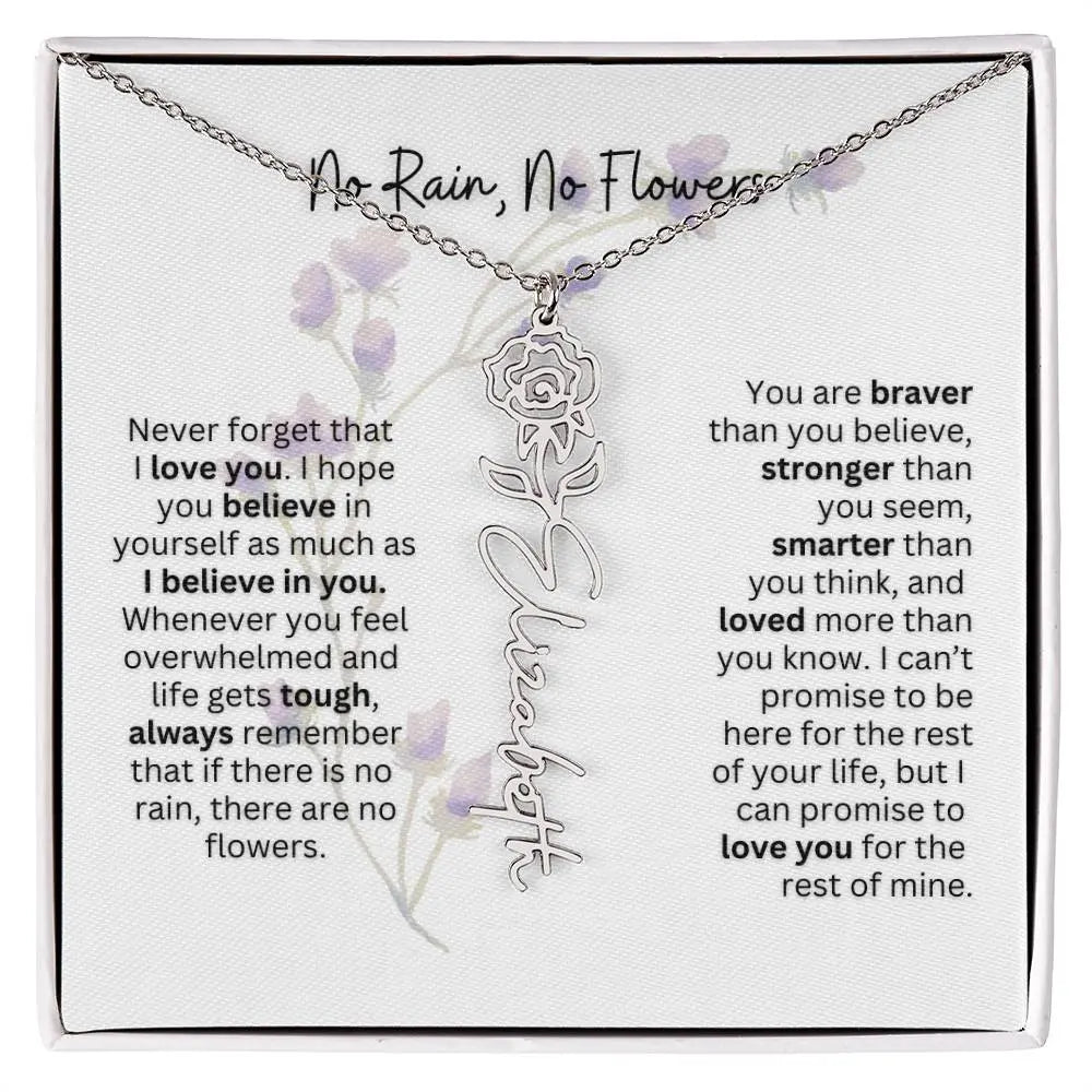 Birth Flower Necklace With Name I No Rain - No Flowers | For Bonus Daughter - Ever Trendy Essentials