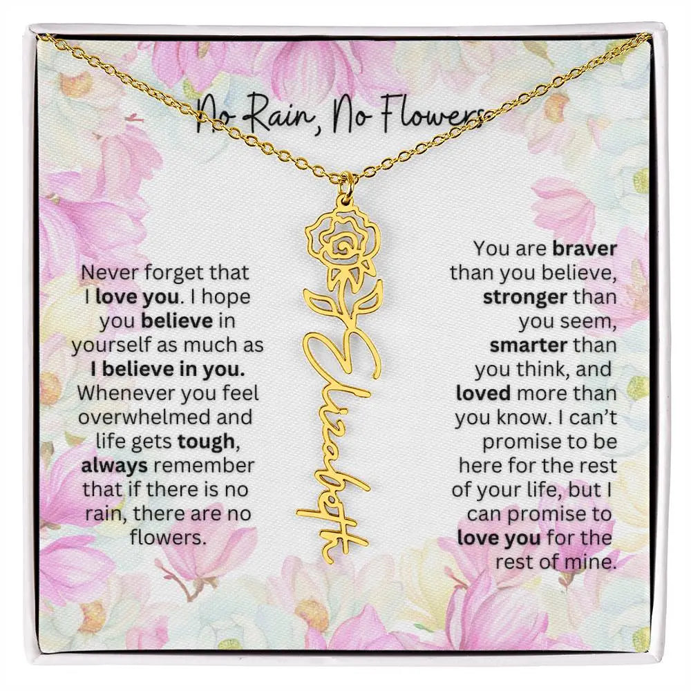 Birth Flower Necklace With Name I No Rain - No Flowers | Special Gift for Granddaughter - Ever Trendy Essentials