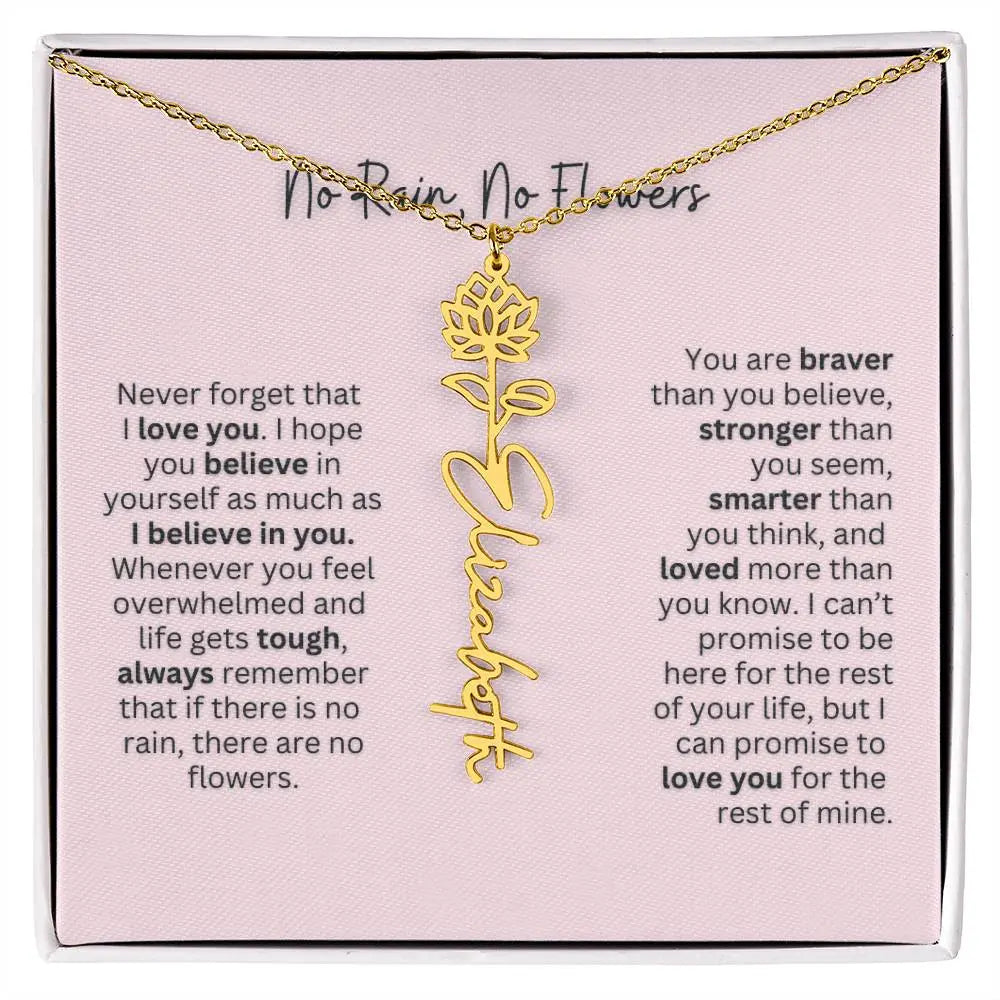 No Rain - No Flowers | Birth Necklace | Name Necklace | Personalized Gift for Mom, Bonus Daughter, and Sister - Ever Trendy Essentials