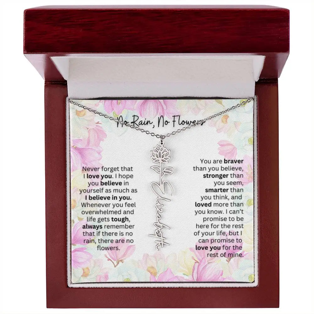 Birth Flower Necklace With Name I No Rain - No Flowers | Special Gift for Granddaughter - Ever Trendy Essentials