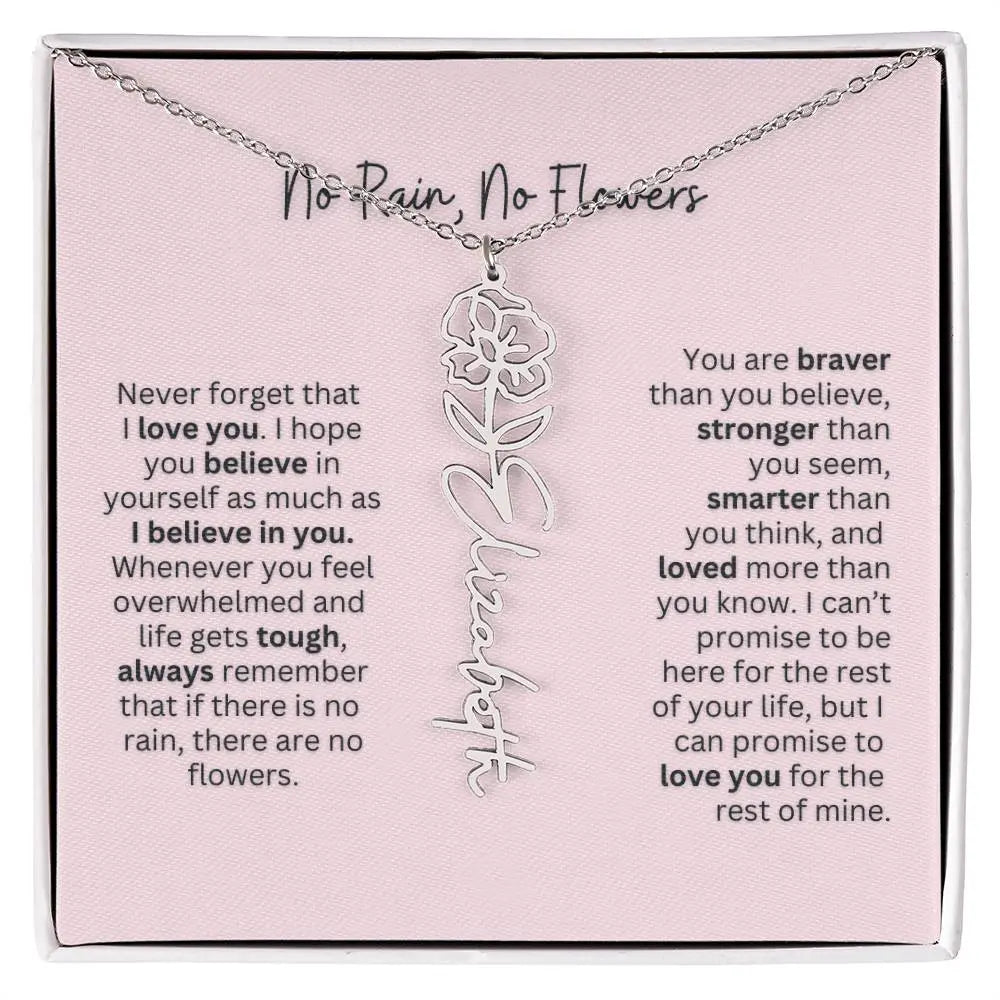 No Rain - No Flowers | Birth Necklace | Name Necklace | Personalized Gift for Mom, Bonus Daughter, and Sister - Ever Trendy Essentials