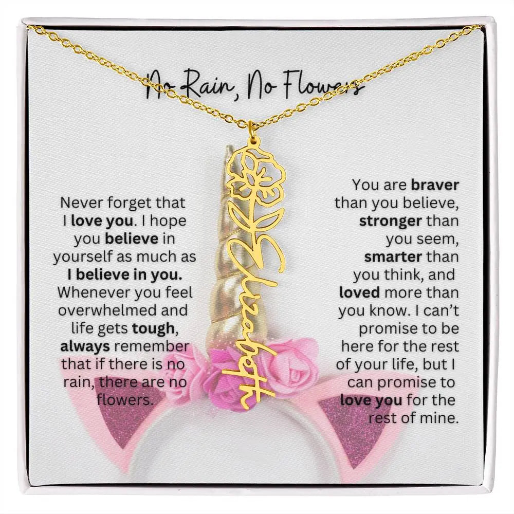 No Rain - No Flowers | Birth Necklace | Name Necklace | Enchanting Unicorn-Themed Jewelry Gift for Daughter, Wife, and Granddaughter - Ever Trendy Essentials