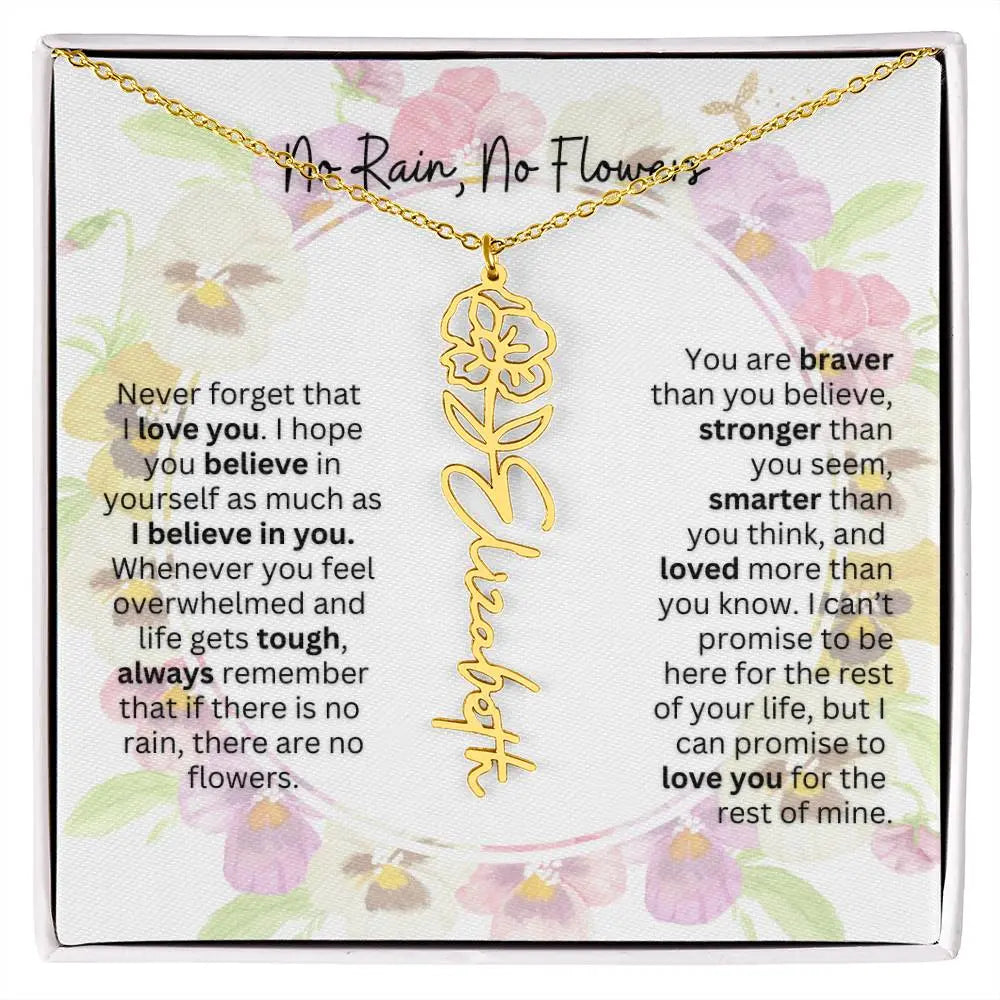 Birth Flower Necklace With Name I No Rain - No Flowers | Beautiful Gift for Aunt - Ever Trendy Essentials