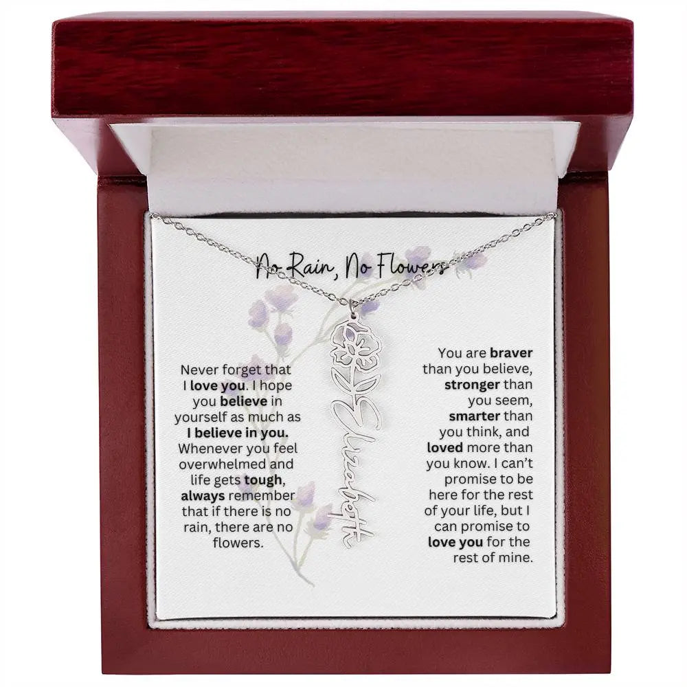 Birth Flower Necklace With Name I No Rain - No Flowers | For Bonus Daughter - Ever Trendy Essentials