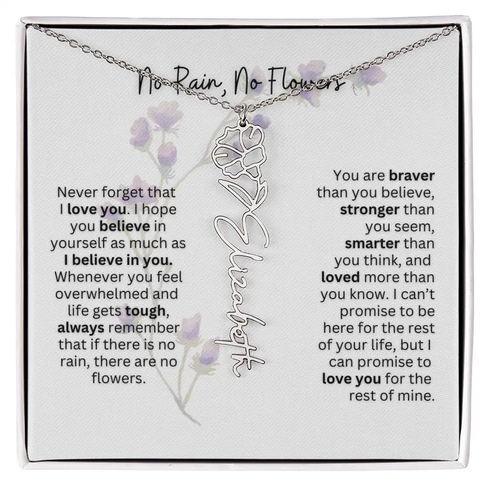 Birth Flower Necklace With Name I No Rain - No Flowers | For Bonus Daughter - Ever Trendy Essentials