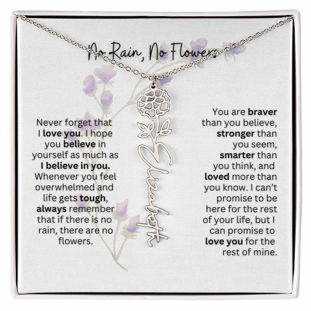 Birth Flower Necklace With Name I No Rain - No Flowers | For Bonus Daughter - Ever Trendy Essentials