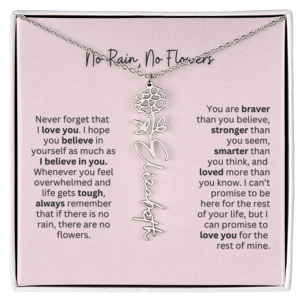 No Rain - No Flowers | Birth Necklace | Name Necklace | Personalized Gift for Mom, Bonus Daughter, and Sister - Ever Trendy Essentials