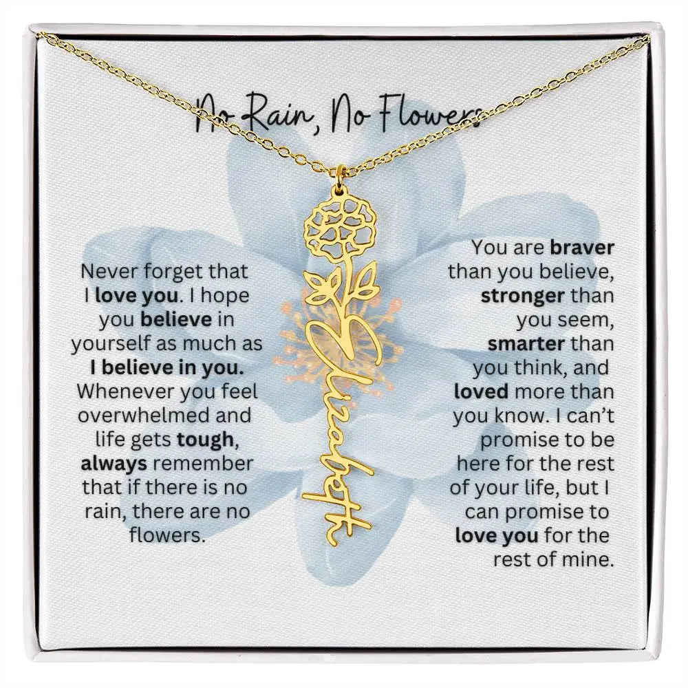 Birth Flower Necklace With Name I No Rain - No Flowers | Thoughtful Gift for Soulmate - Ever Trendy Essentials