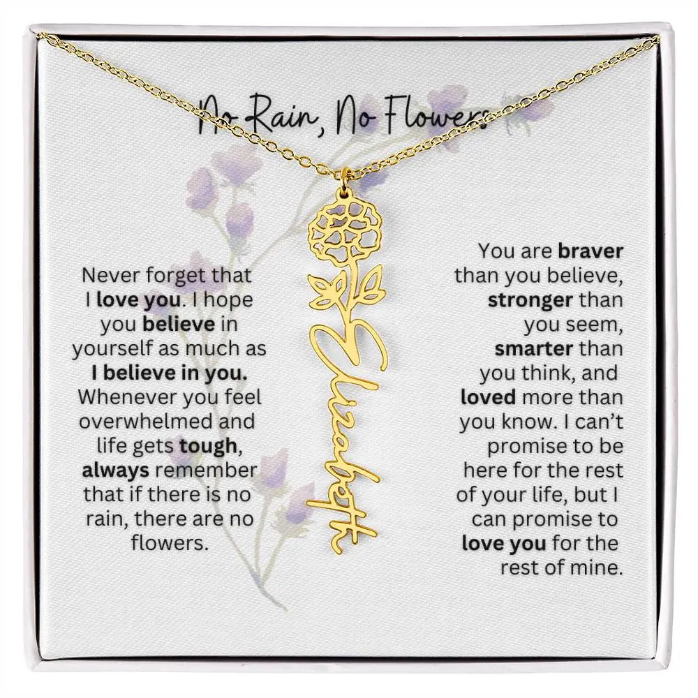 Birth Flower Necklace With Name I No Rain - No Flowers | For Bonus Daughter - Ever Trendy Essentials