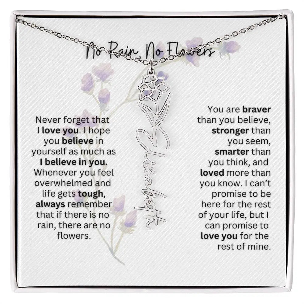 Birth Flower Necklace With Name I No Rain - No Flowers | For Bonus Daughter - Ever Trendy Essentials