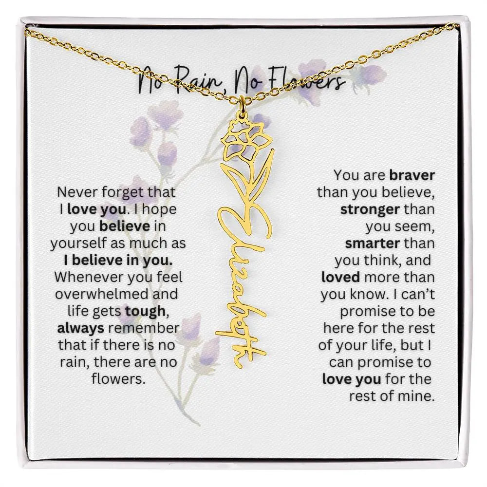 Birth Flower Necklace With Name I No Rain - No Flowers | For Bonus Daughter - Ever Trendy Essentials