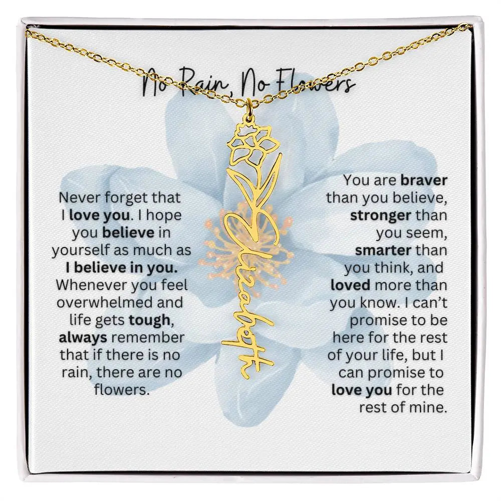 Birth Flower Necklace With Name I No Rain - No Flowers | Thoughtful Gift for Soulmate - Ever Trendy Essentials