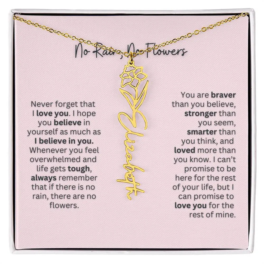 No Rain - No Flowers | Birth Necklace | Name Necklace | Personalized Gift for Mom, Bonus Daughter, and Sister - Ever Trendy Essentials