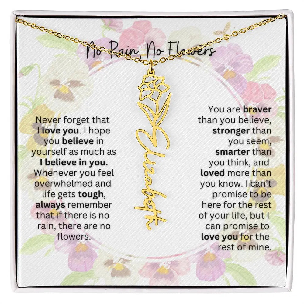 Birth Flower Necklace With Name I No Rain - No Flowers | Beautiful Gift for Aunt - Ever Trendy Essentials