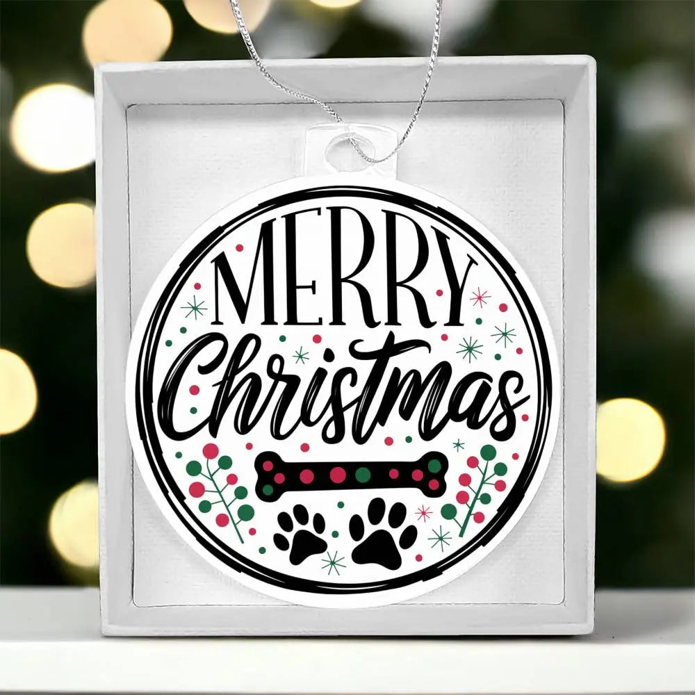 Dog Christmas Ornaments I Acrylic Ornaments I Merry Christmas Paw - Ever Trendy Essentials