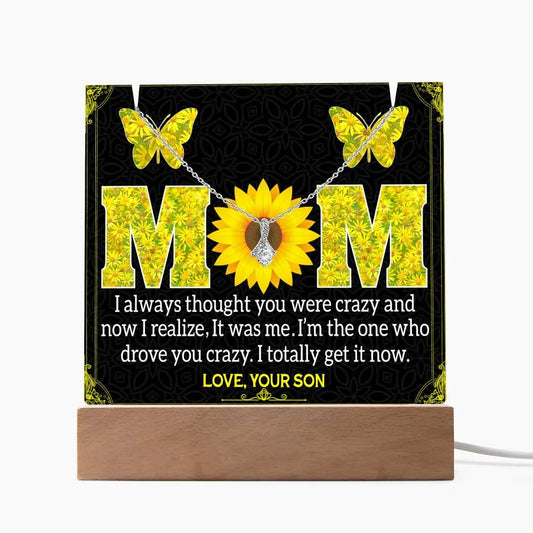 Presents From Son to Mom I Acrylic Plaque I Alluring Beauty Necklace - Ever Trendy Essentials