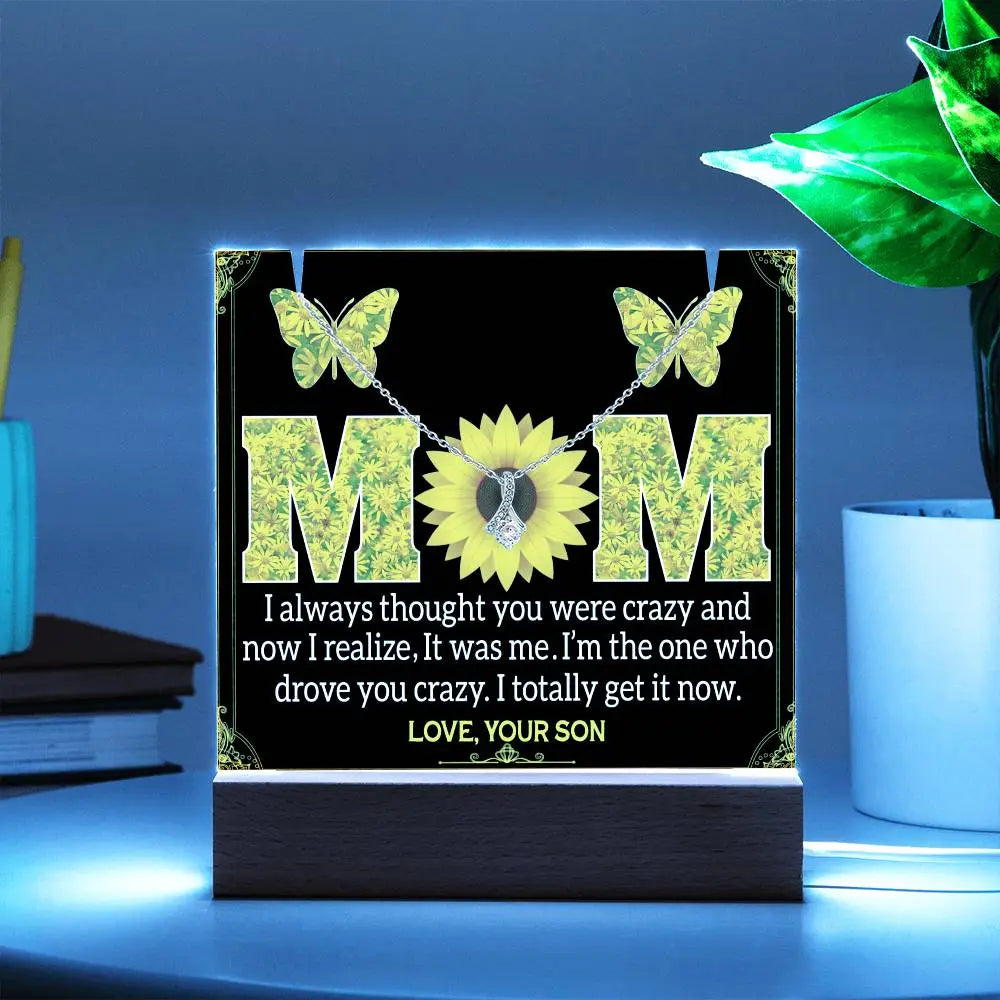 Presents From Son to Mom I Acrylic Plaque I Alluring Beauty Necklace - Ever Trendy Essentials