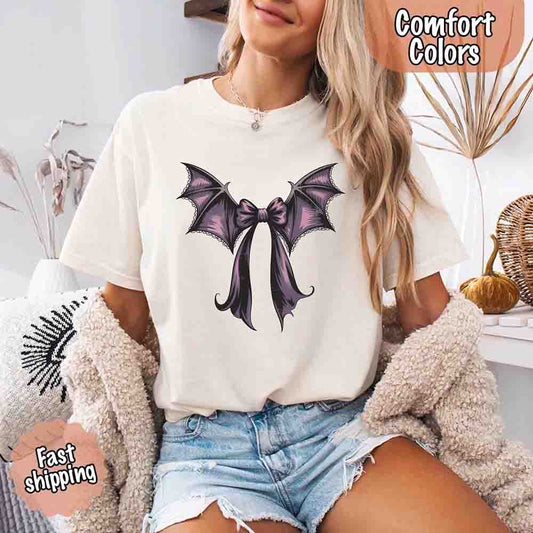 Bat Bow Comfort Colors Shirt – Trendy Halloween Tee - Ever Trendy Essentials