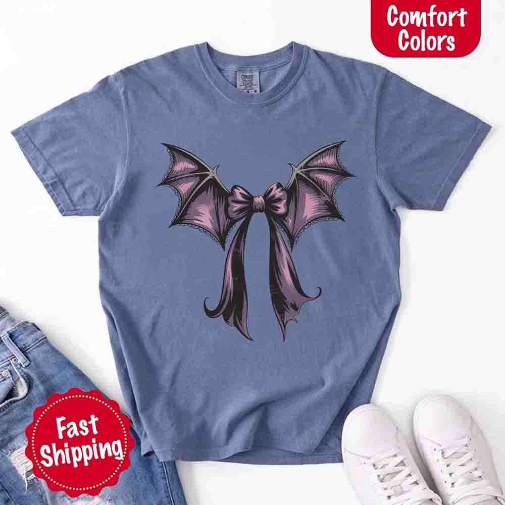 Bat Bow Comfort Colors Shirt – Trendy Halloween Tee - Ever Trendy Essentials