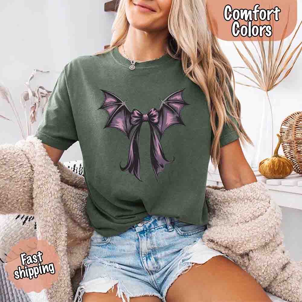 Bat Bow Comfort Colors Shirt – Trendy Halloween Tee - Ever Trendy Essentials