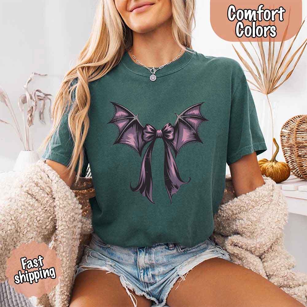 Bat Bow Comfort Colors Shirt – Trendy Halloween Tee - Ever Trendy Essentials