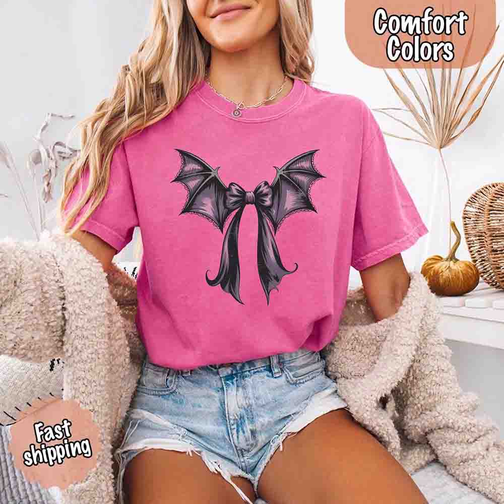 Bat Bow Comfort Colors Shirt – Trendy Halloween Tee - Ever Trendy Essentials