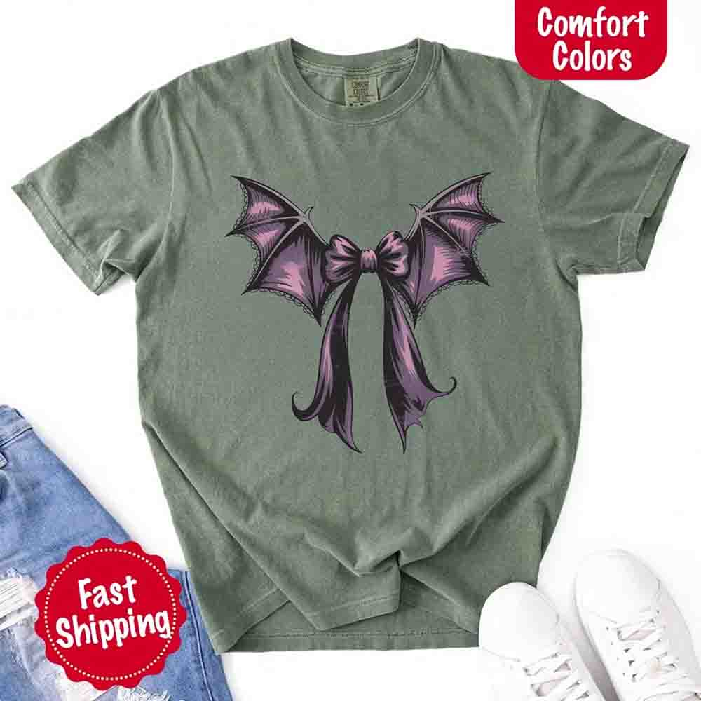 Bat Bow Comfort Colors Shirt – Trendy Halloween Tee - Ever Trendy Essentials