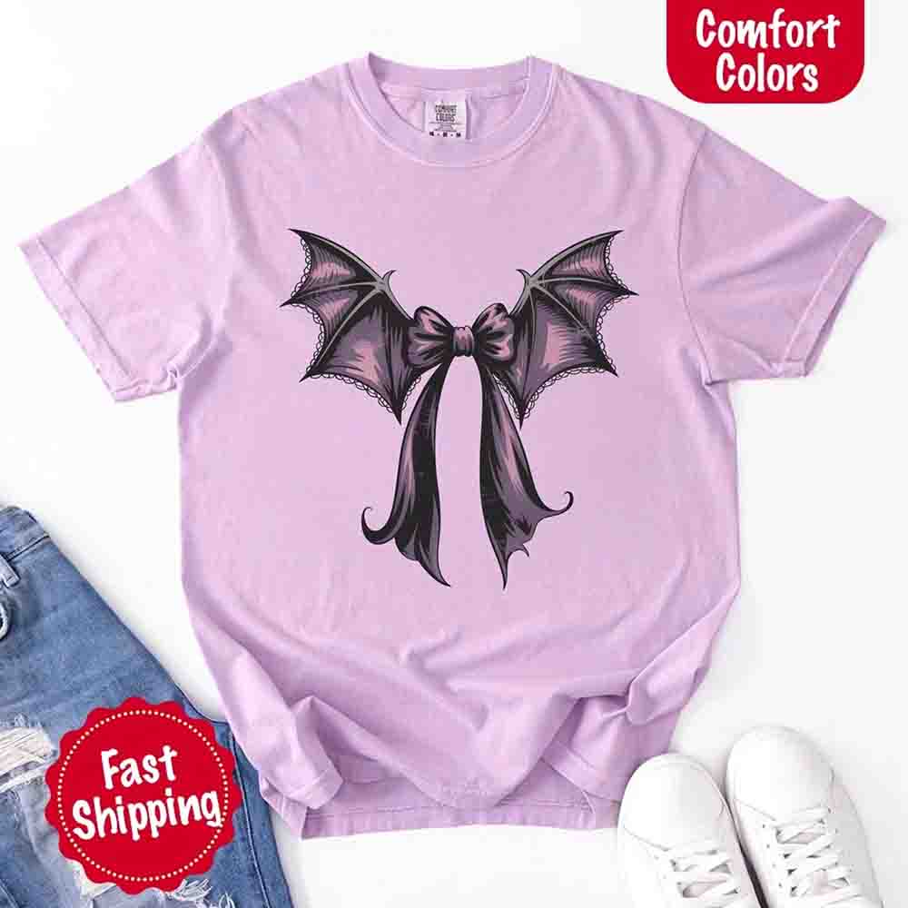 Bat Bow Comfort Colors Shirt – Trendy Halloween Tee - Ever Trendy Essentials