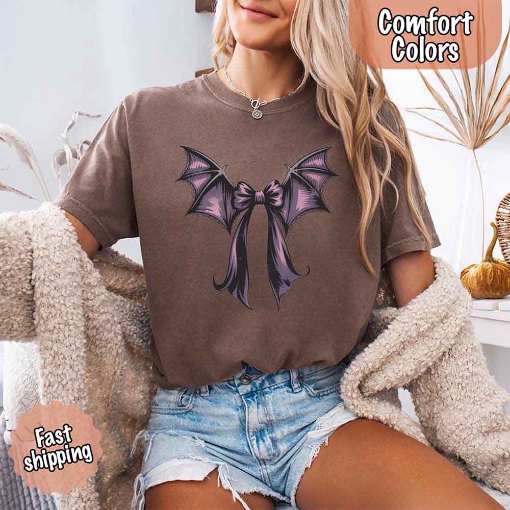 Bat Bow Comfort Colors Shirt – Trendy Halloween Tee - Ever Trendy Essentials