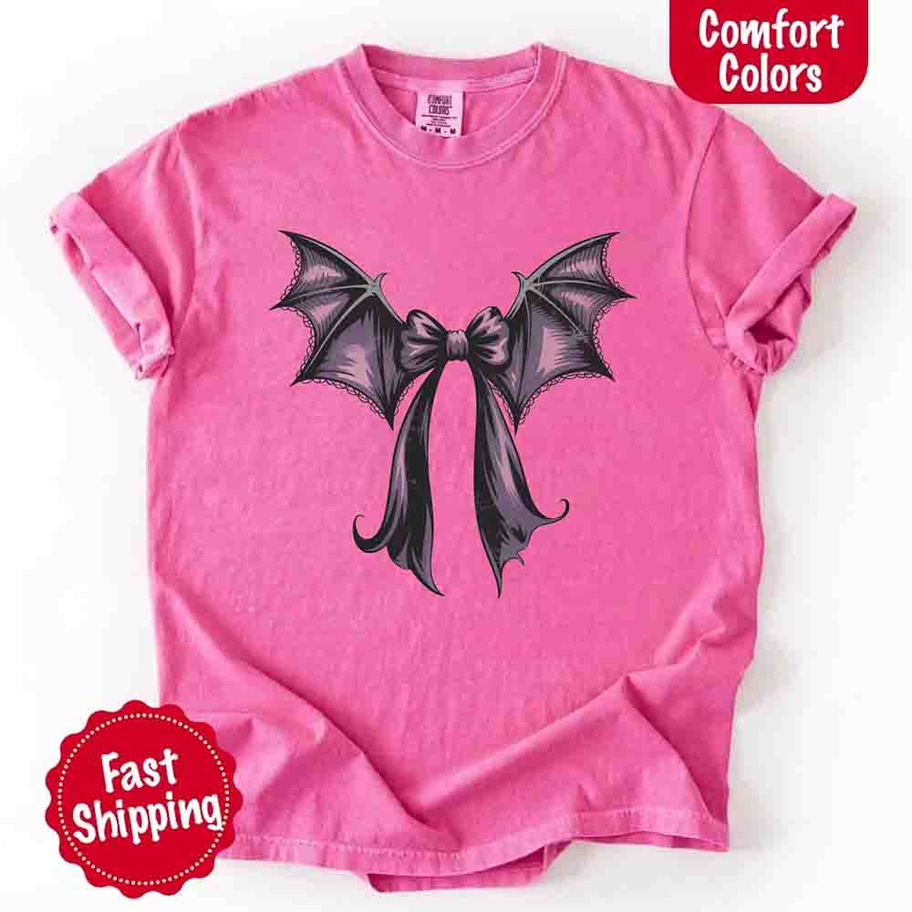 Bat Bow Comfort Colors Shirt – Trendy Halloween Tee - Ever Trendy Essentials