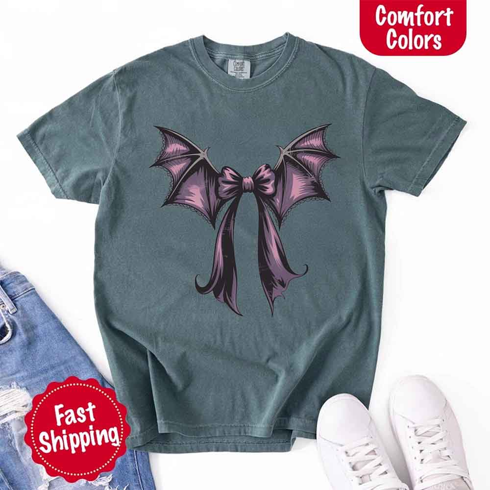 Bat Bow Comfort Colors Shirt – Trendy Halloween Tee - Ever Trendy Essentials
