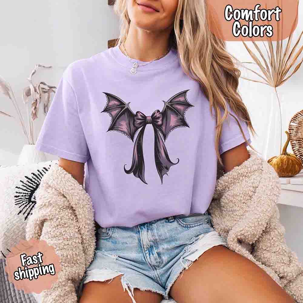 Bat Bow Comfort Colors Shirt – Trendy Halloween Tee - Ever Trendy Essentials