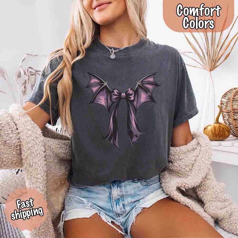 Bat Bow Comfort Colors Shirt – Trendy Halloween Tee - Ever Trendy Essentials
