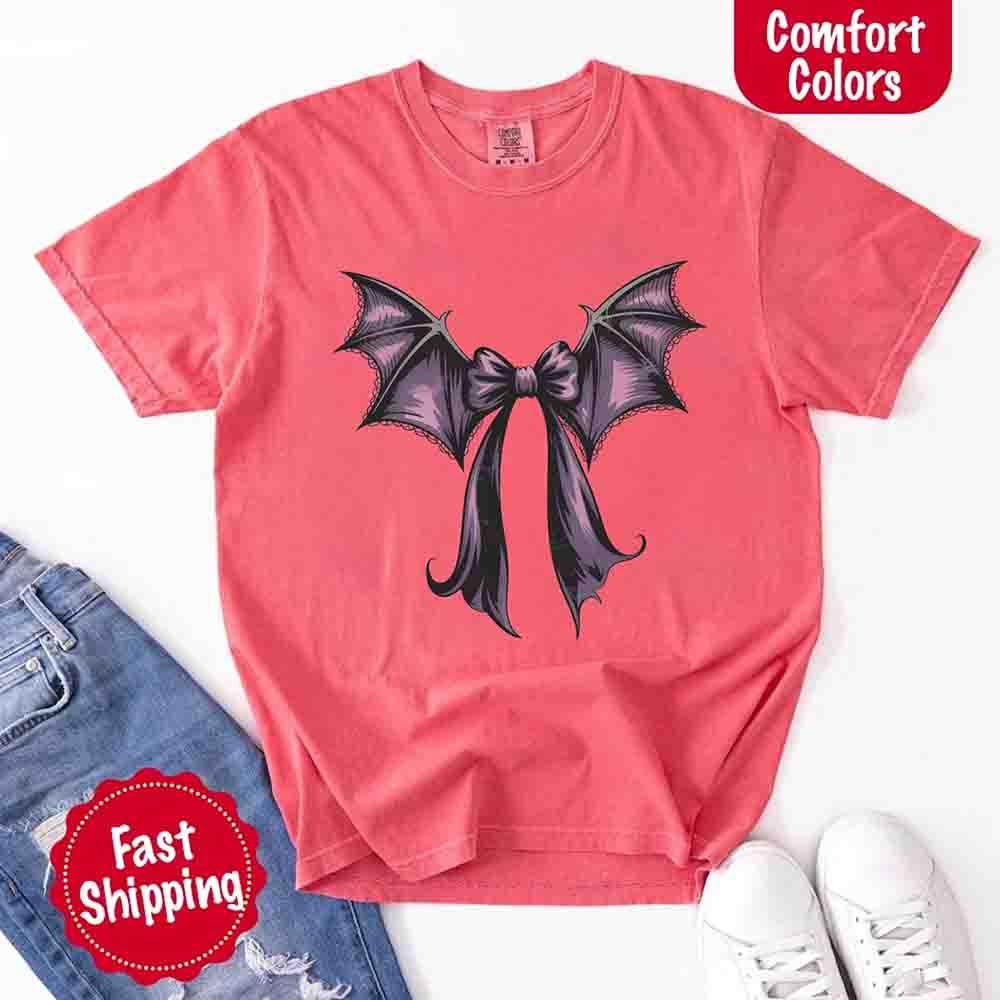 Bat Bow Comfort Colors Shirt – Trendy Halloween Tee - Ever Trendy Essentials