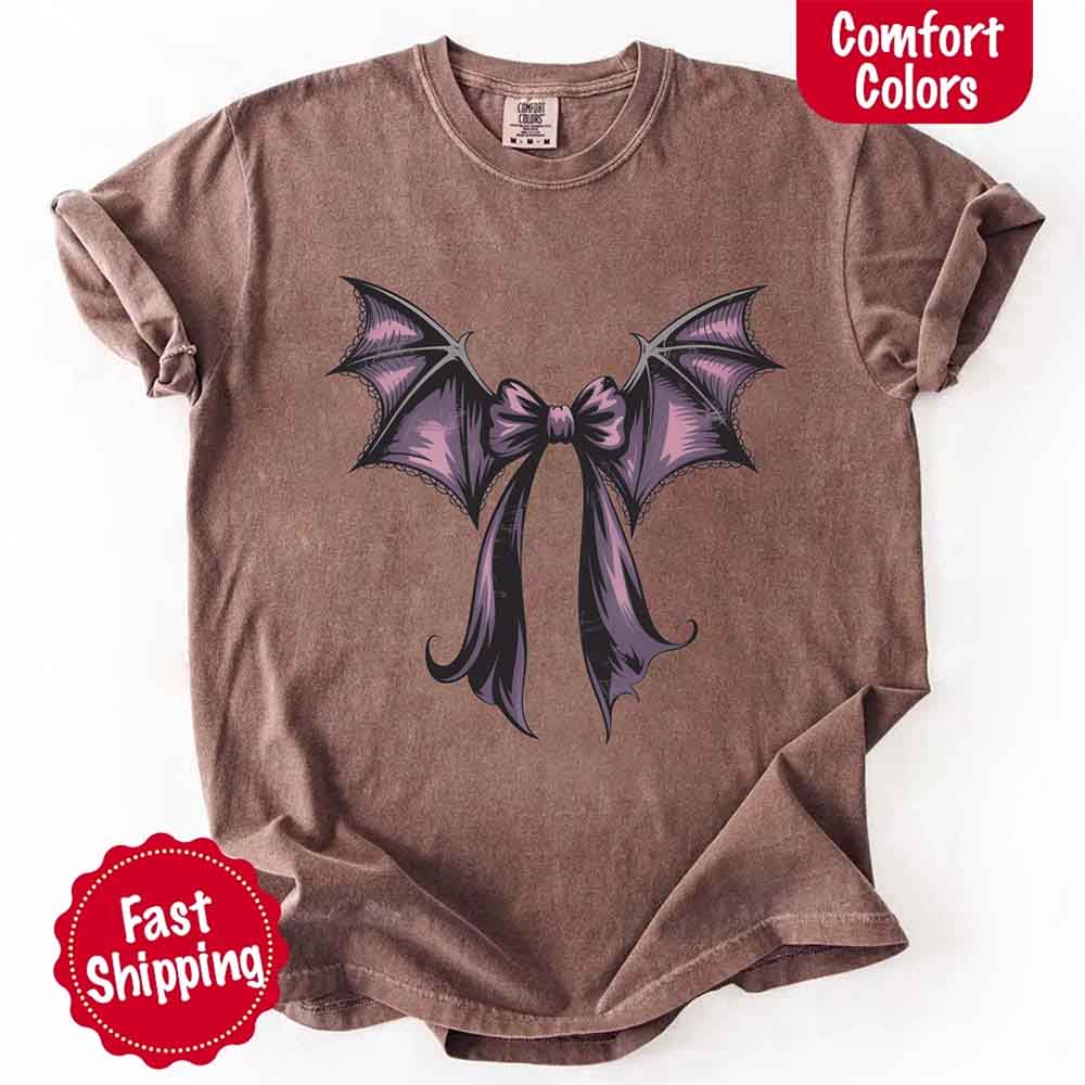 Bat Bow Comfort Colors Shirt – Trendy Halloween Tee - Ever Trendy Essentials