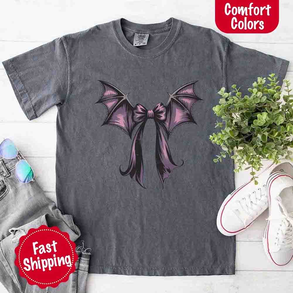 Bat Bow Comfort Colors Shirt – Trendy Halloween Tee - Ever Trendy Essentials