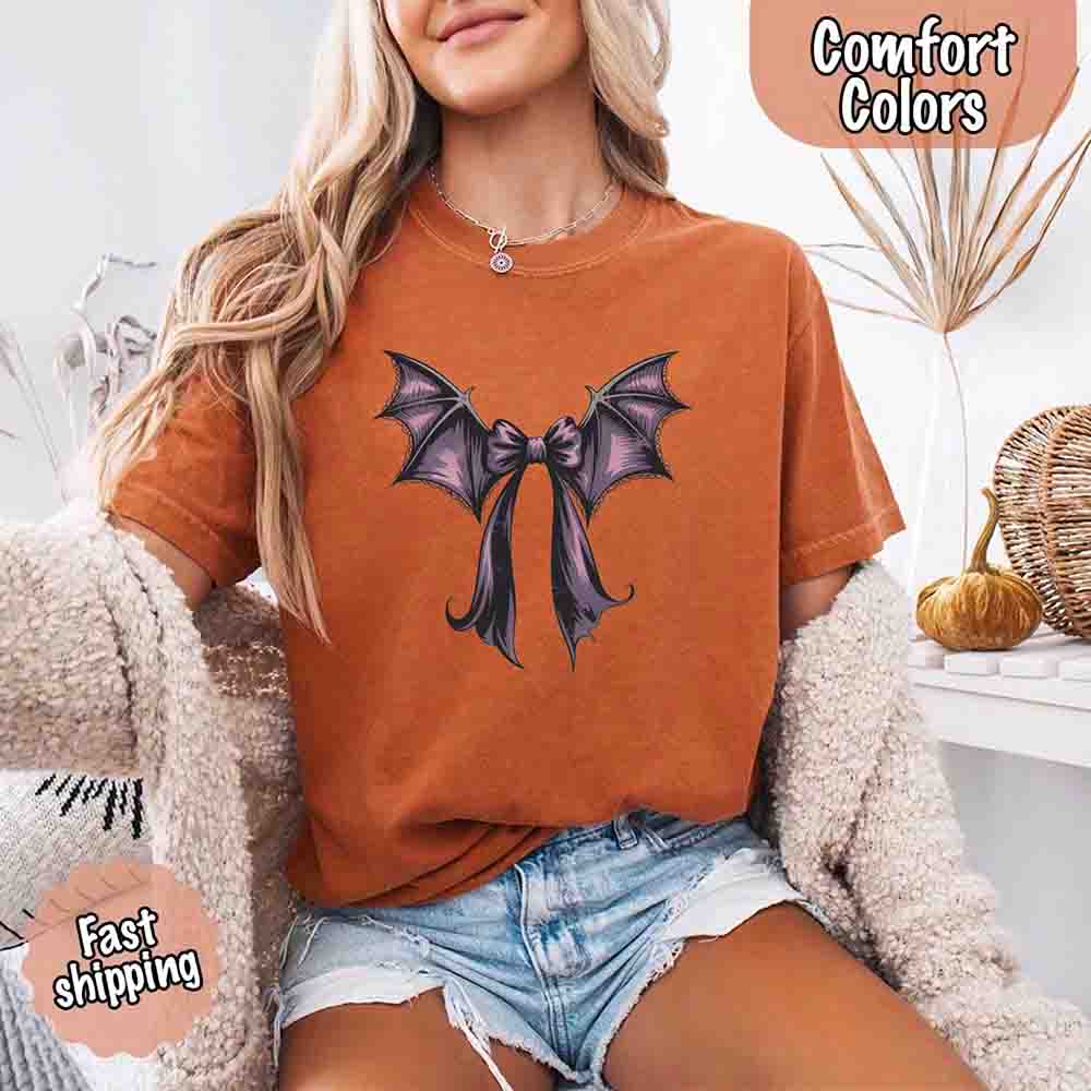 Bat Bow Comfort Colors Shirt – Trendy Halloween Tee - Ever Trendy Essentials