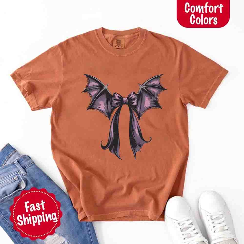 Bat Bow Comfort Colors Shirt – Trendy Halloween Tee - Ever Trendy Essentials