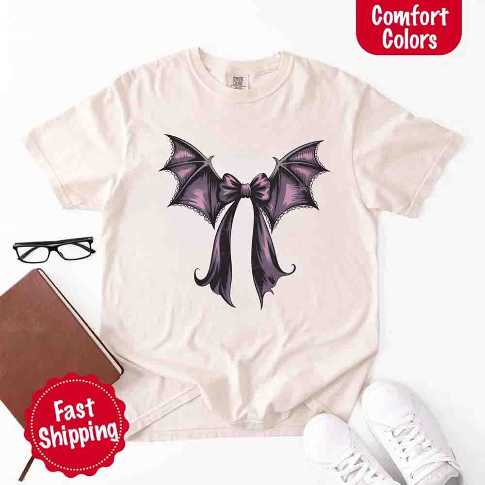 Bat Bow Comfort Colors Shirt – Trendy Halloween Tee - Ever Trendy Essentials