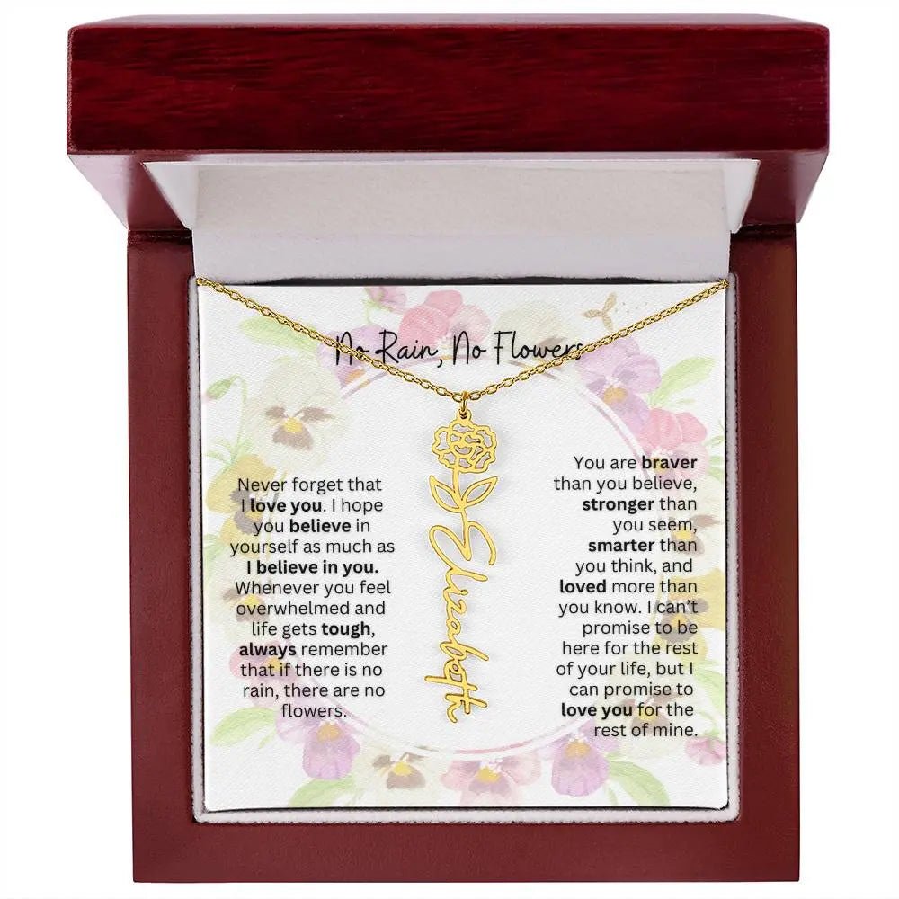 Birth Flower Necklace With Name I No Rain - No Flowers | Beautiful Gift for Aunt - Ever Trendy Essentials