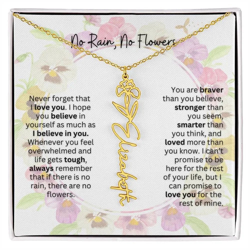 Birth Flower Necklace With Name I No Rain - No Flowers | Beautiful Gift for Aunt - Ever Trendy Essentials