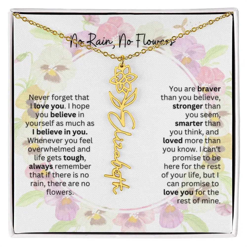 Birth Flower Necklace With Name I No Rain - No Flowers | Beautiful Gift for Aunt - Ever Trendy Essentials