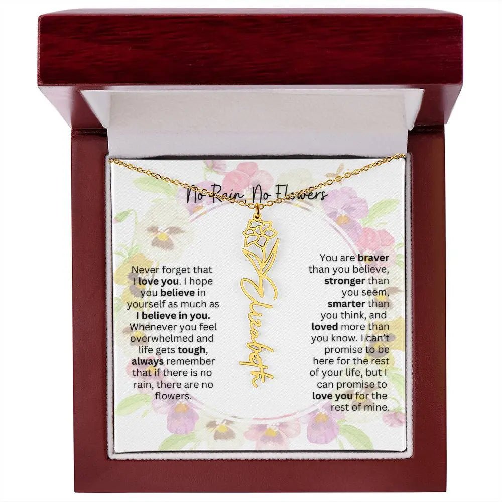 Birth Flower Necklace With Name I No Rain - No Flowers | Beautiful Gift for Aunt - Ever Trendy Essentials