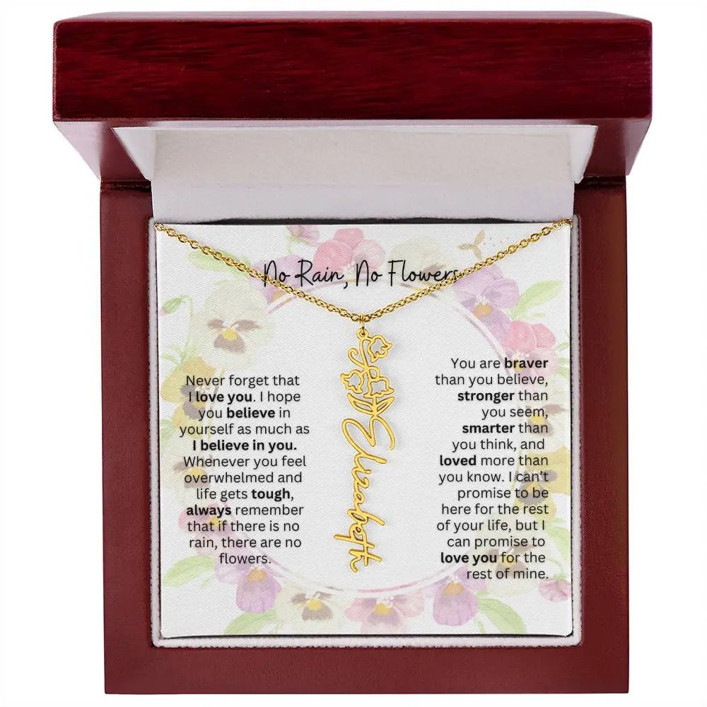 Birth Flower Necklace With Name I No Rain - No Flowers | Beautiful Gift for Aunt - Ever Trendy Essentials